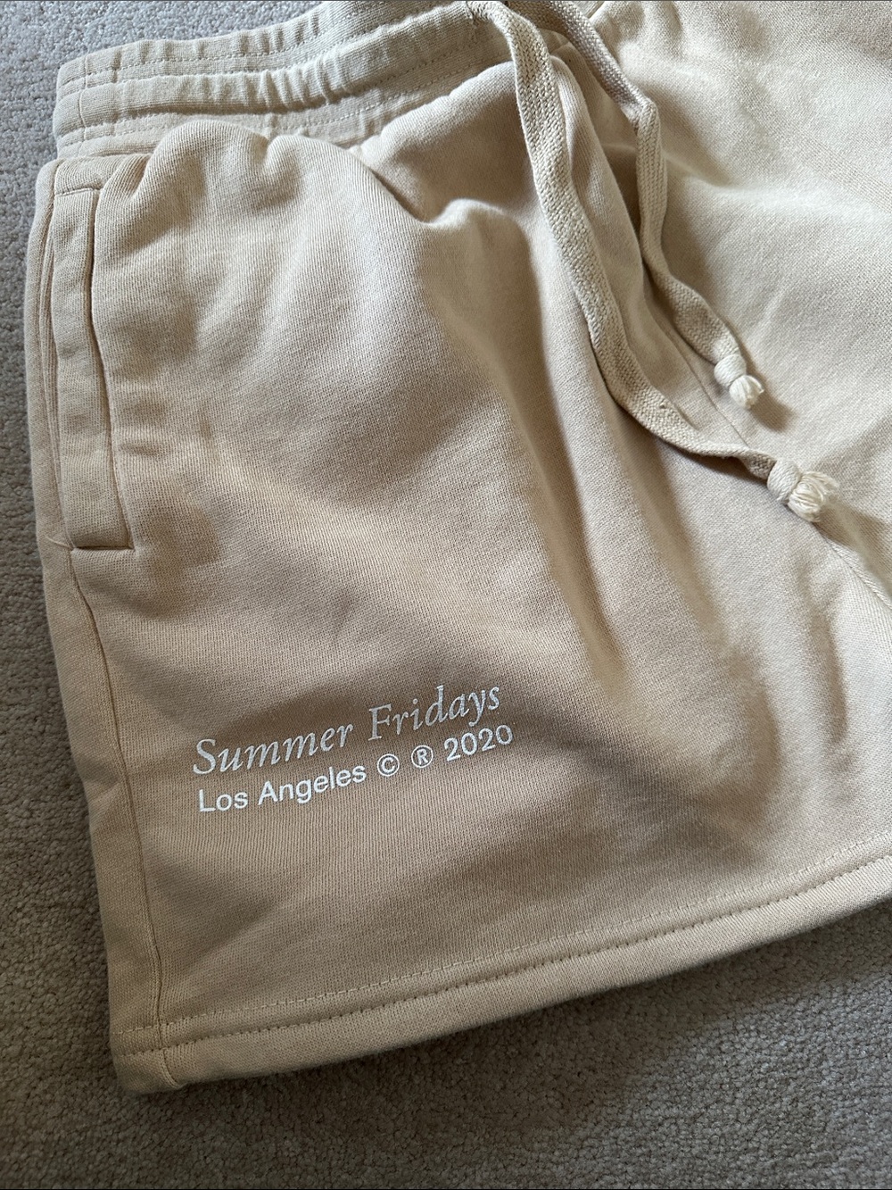 Summer Fridays Beige Drawstring Fleece Shorts! - Picture 9 of 9